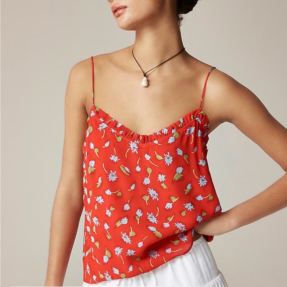 J. Crew Ruffle-Trim Camisole in Brushed Daisy-Print Chiffon